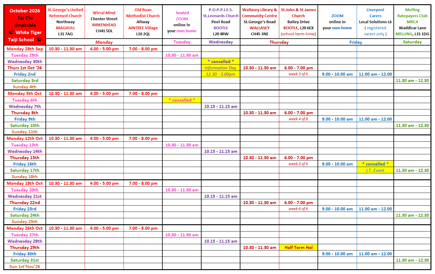 WTTS Timetable 2026-October